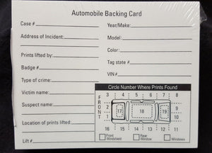 Automobile Latent Print Backing Cards