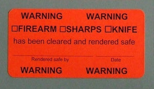 Weapons Label, Warning, Firearm/Sharps/Knife, 2"x4"