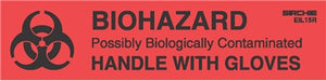 BIOHAZARD-HANDLE WITH GLOVES Labels, 1" x 4"